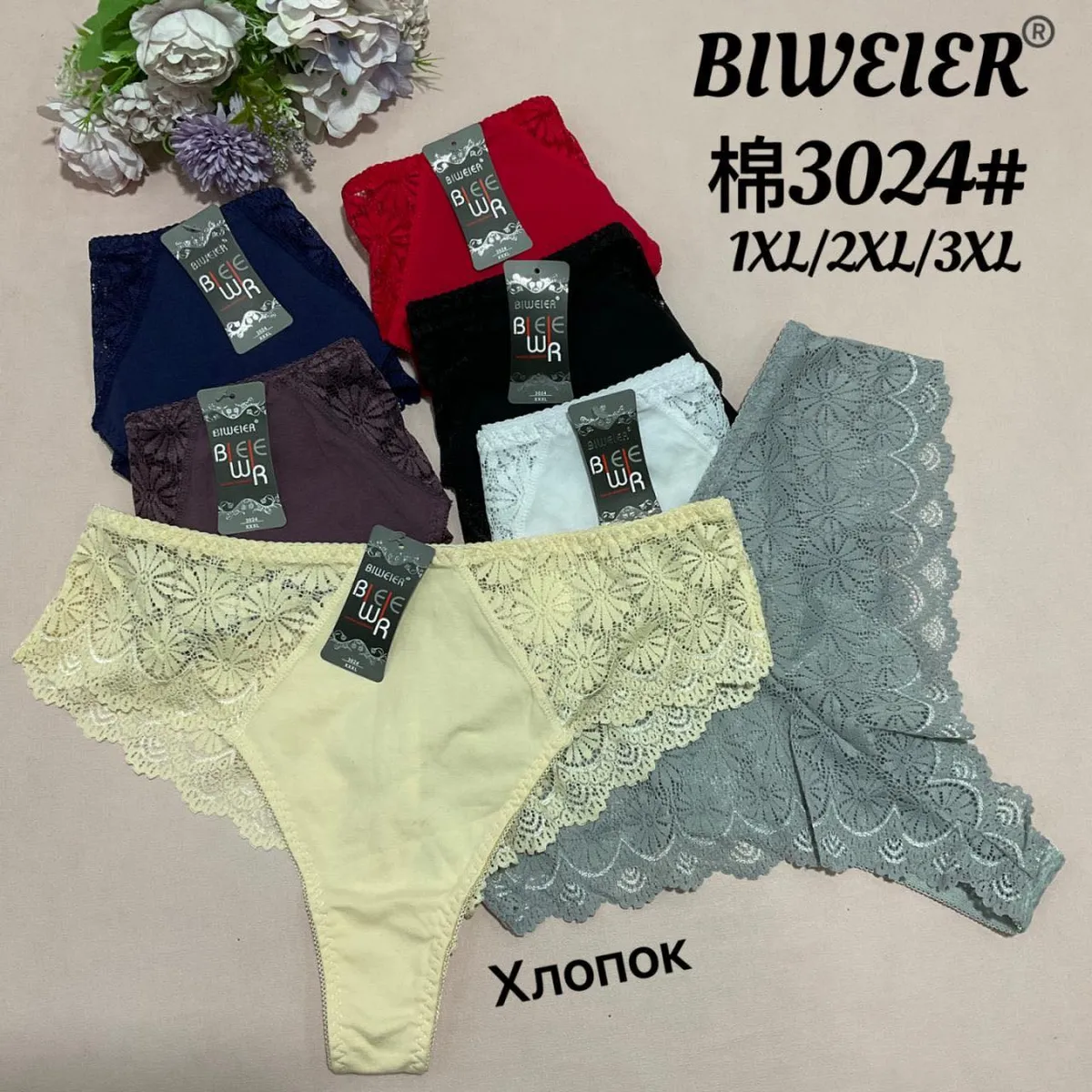 Biweier Koronkowe Figi Bawełniane 1XL-3XL Mix Kolorów