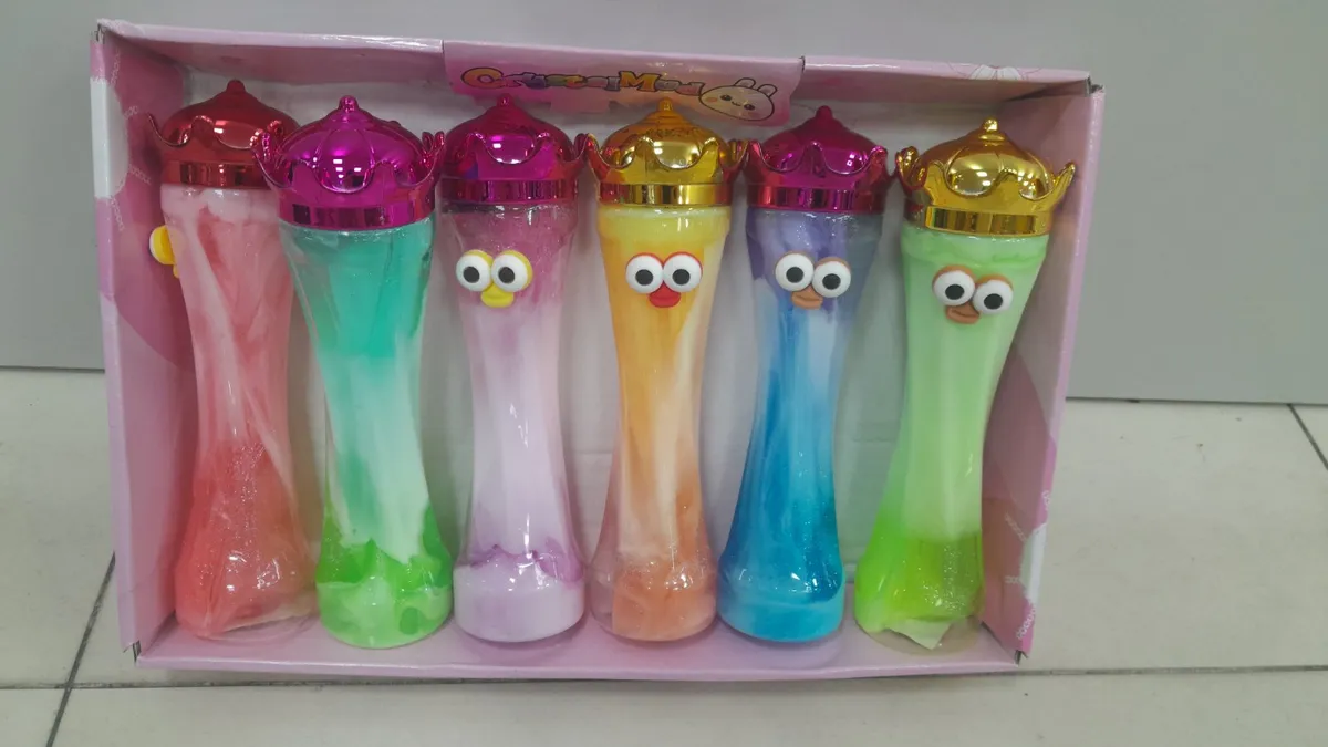 Zestaw 6 kolorowych slime z koroną i oczami, mix kolorów