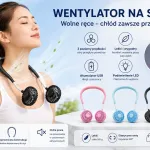 Wentylator na szyję USB przenośny z podświetleniem LED czarny