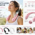 Bezłopatkowy wentylator na szyję różowy USB-C 3 poziomy nawiewu