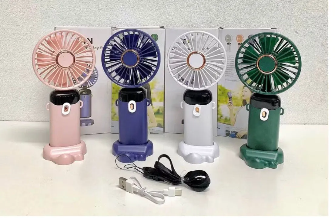 Przenośny wentylator ręczny USB z wyświetlaczem LED i 3 prędkościami