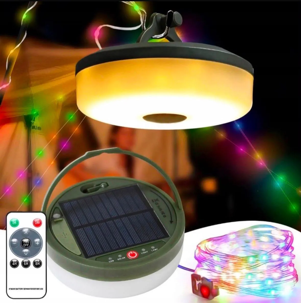 Solarne Lampki Kempingowe Ogrodowe LED 10 M z Pilotem