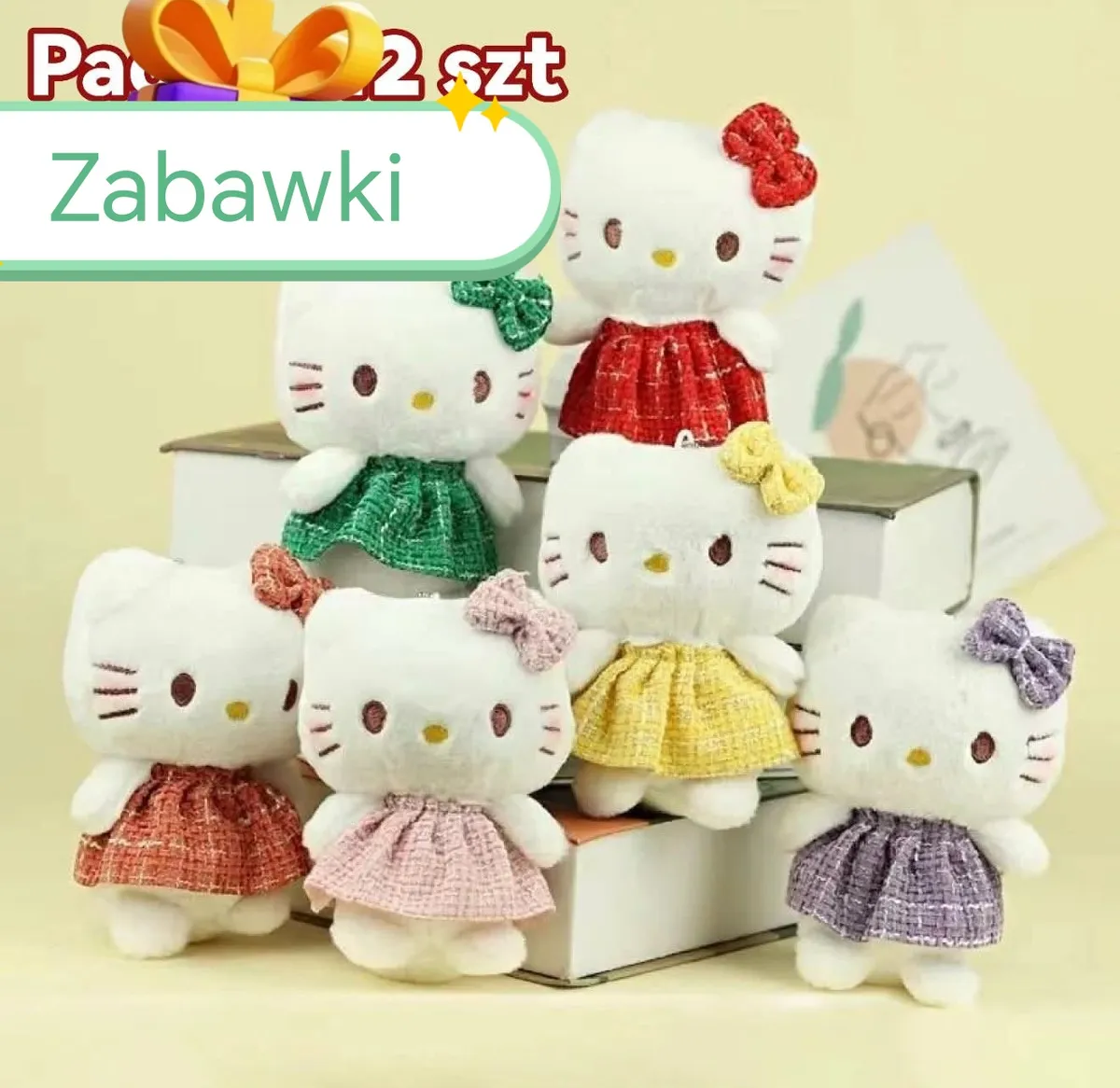 Pluszowa zabawka kotek w kolorowej sukience 12 sztuk