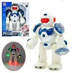 Robot zabawka biało-niebieski z podświetleniem LED 20 cm