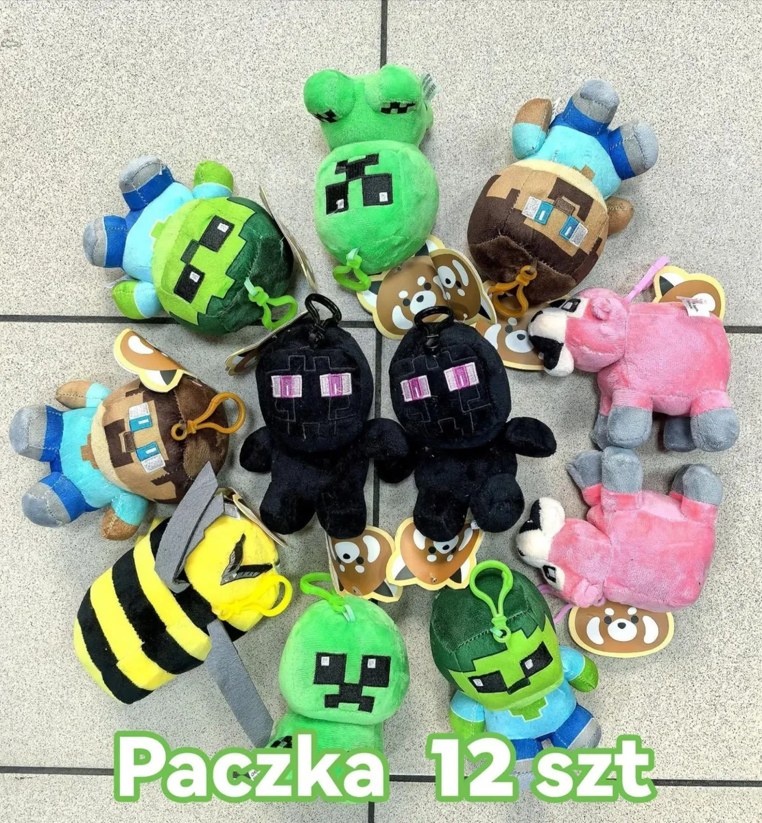 Zestaw 12 sztuk pluszowych breloków Minecraft kolorowych