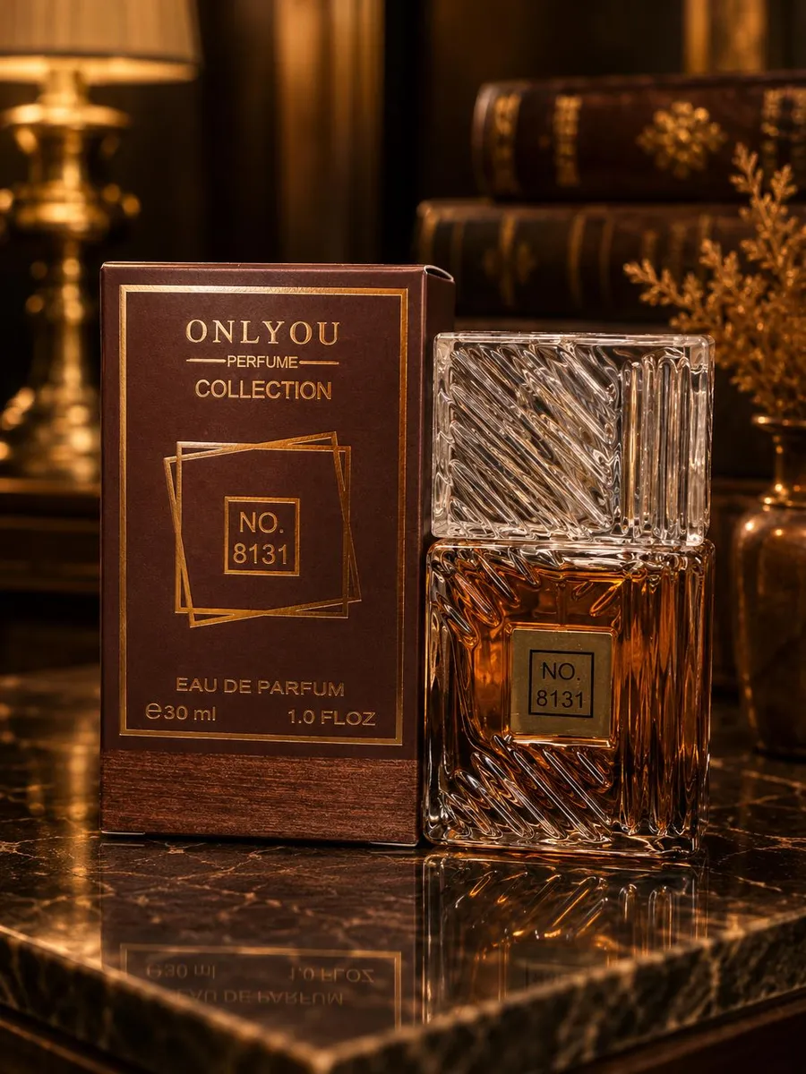 Perfumy OnlyYou No. 8131 w szklanym flakonie z geometrycznym wzorem i brązowym opakowaniem