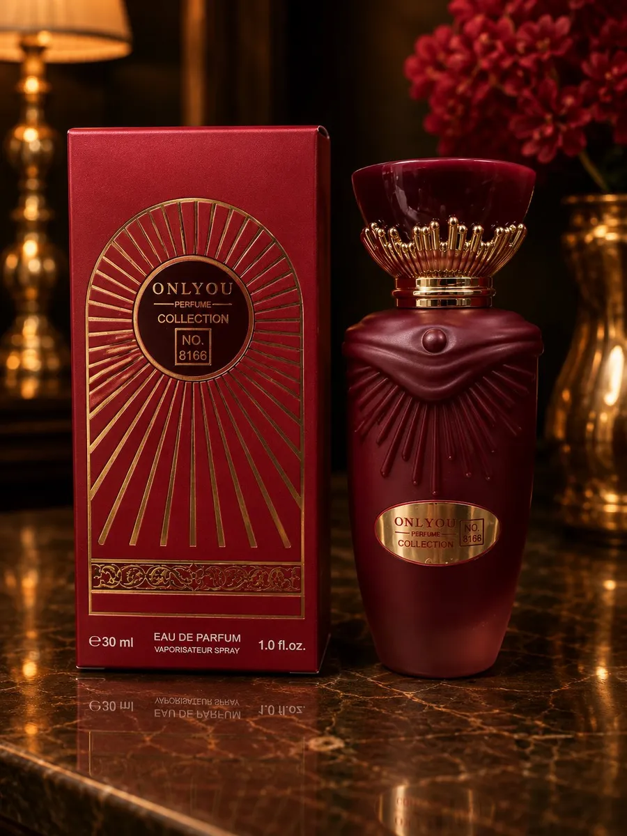 Bordowy flakon perfum Onlyou Collection No. 8166 30ml z kartonem w bordowo-złotych kolorach