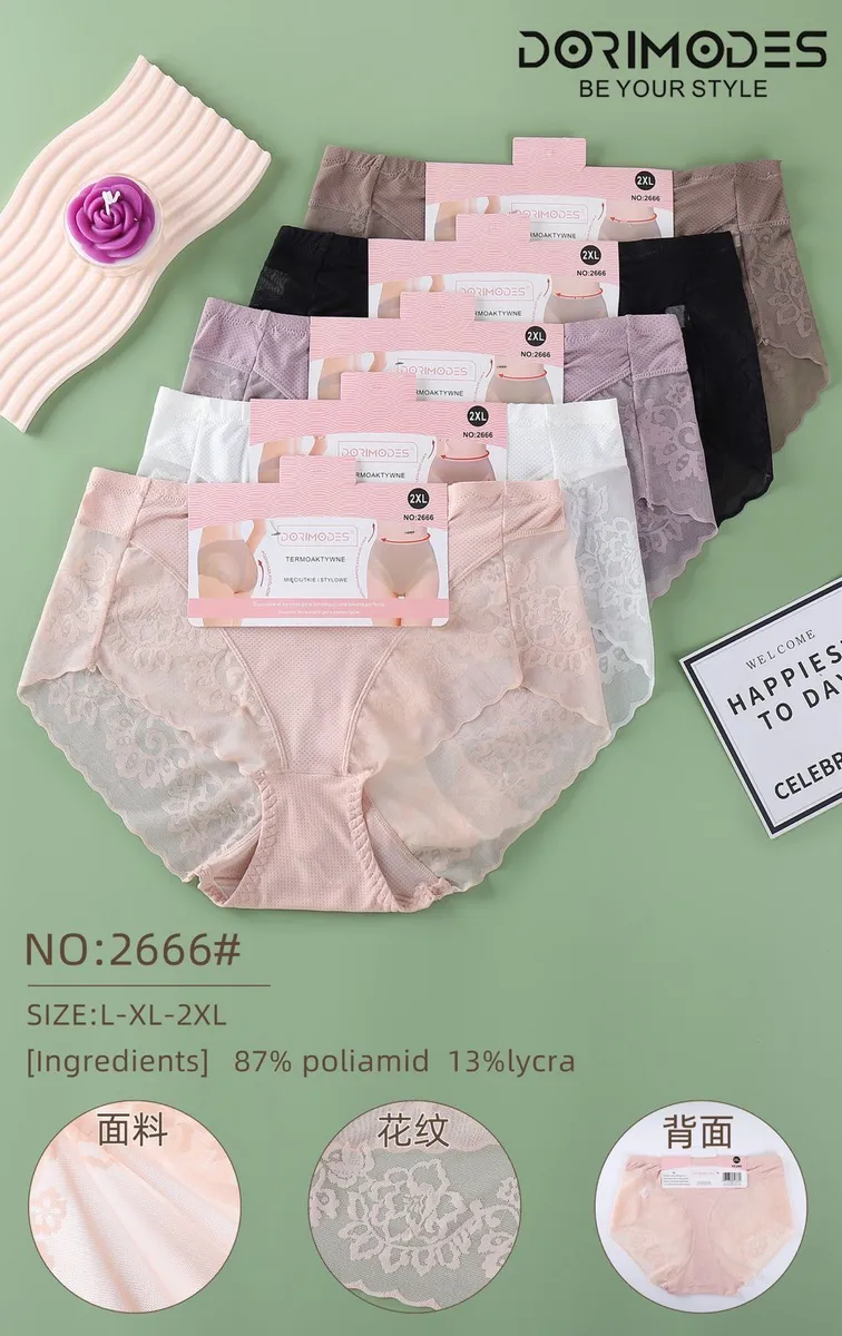 Zestaw majtek damskich 2XL w kolorach beżowym, czarnym, białym, szarym i brązowym z koronką i gładkim przodem