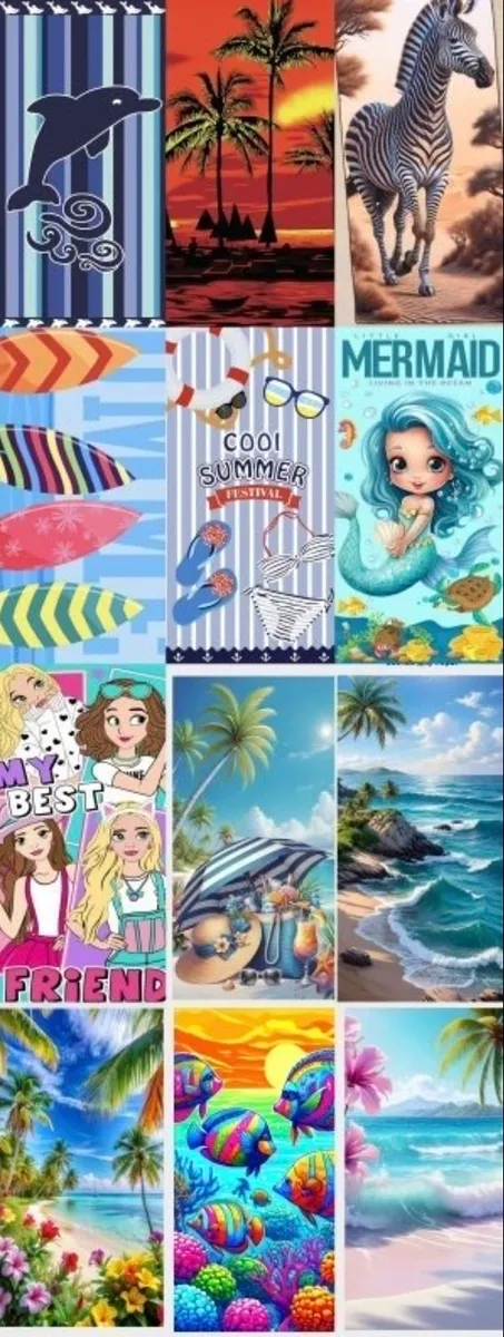 Ręczniki plażowe z mikrofibry z kolorowymi wzorami: delfin, zachód słońca, zebra, motywy morskie i postacie