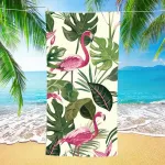 Ręcznik plażowy z mikrofibry 70x140 cm flamingi i liście