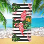 Ręcznik plażowy z mikrofibry 70x140 cm flamingi i liście