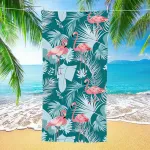 Ręcznik plażowy z mikrofibry 70x140 cm z różowymi flamingami