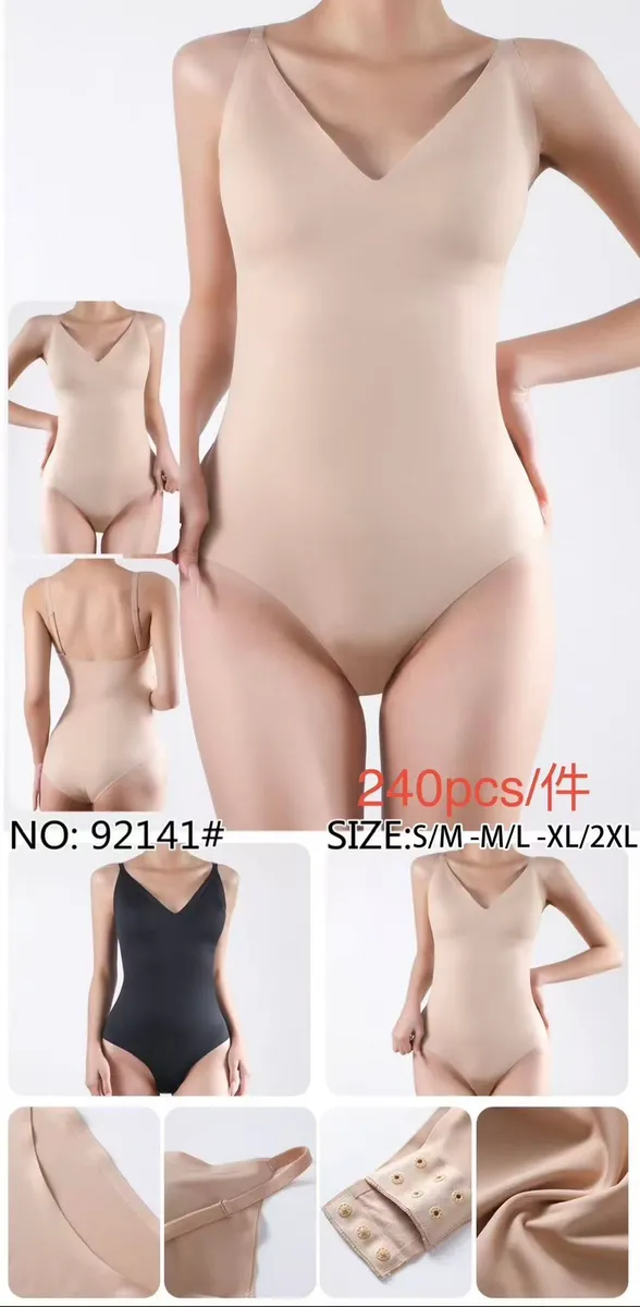 Beżowe i czarne body damskie z dekoltem w serek, regulowanymi ramiączkami i zapięciem na haftki