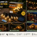 Łańcuch solarny LED 10 żarówek 10 m ciepłe światło z pilotem