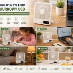Mini wentylator biurkowy USB biały cichy przenośny 1200 mAh