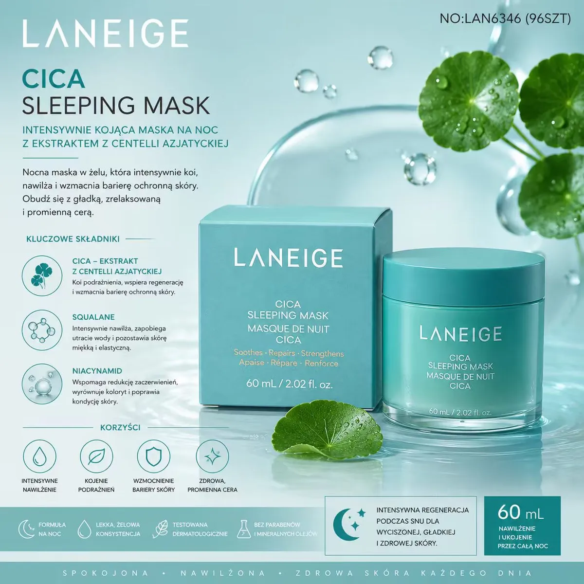 Laneige Cica Sleeping Mask 60 ml intensywnie kojąca maska na noc