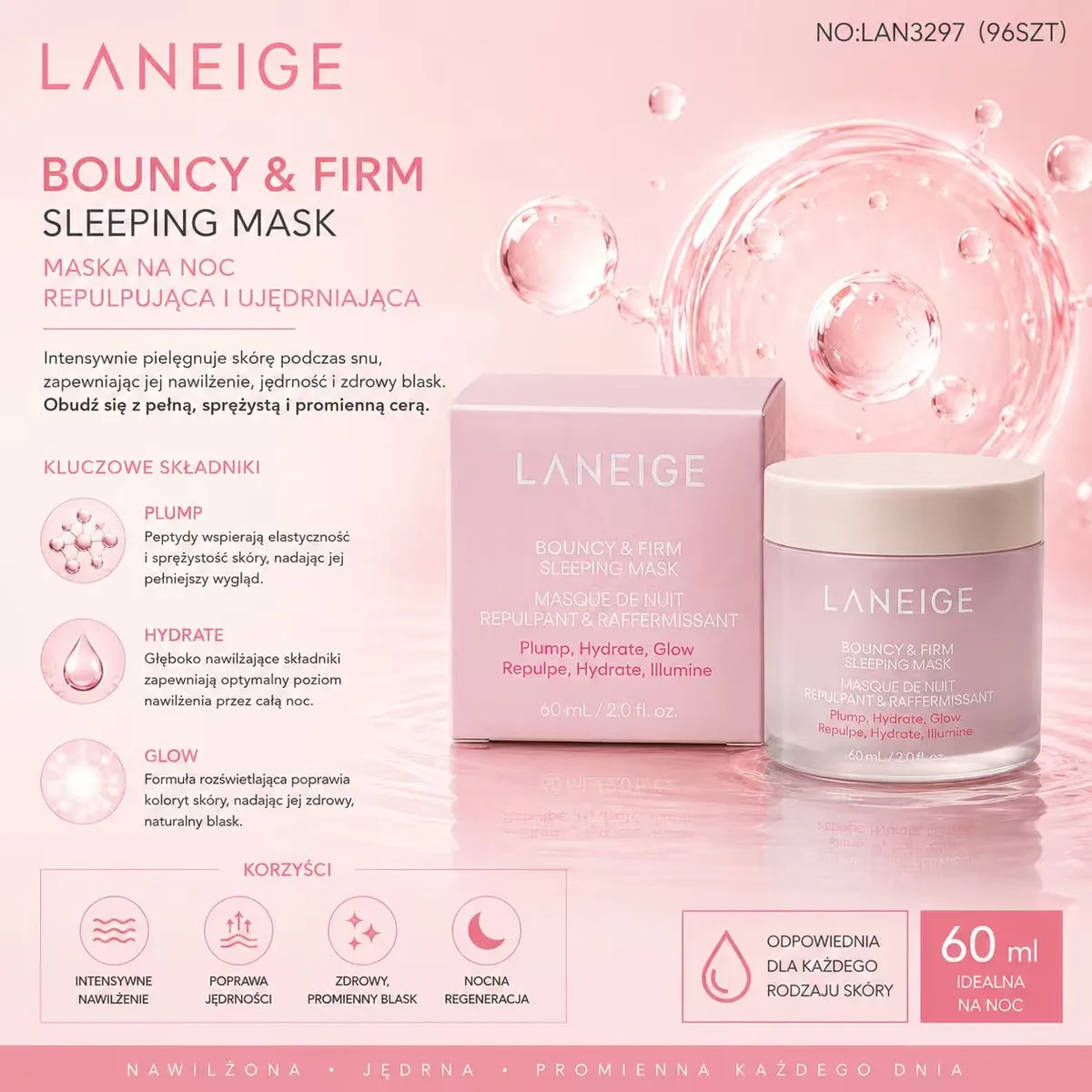 Laneige Bouncy & Firm Maska na Noc 60 ml nawilżająca i ujędrniająca