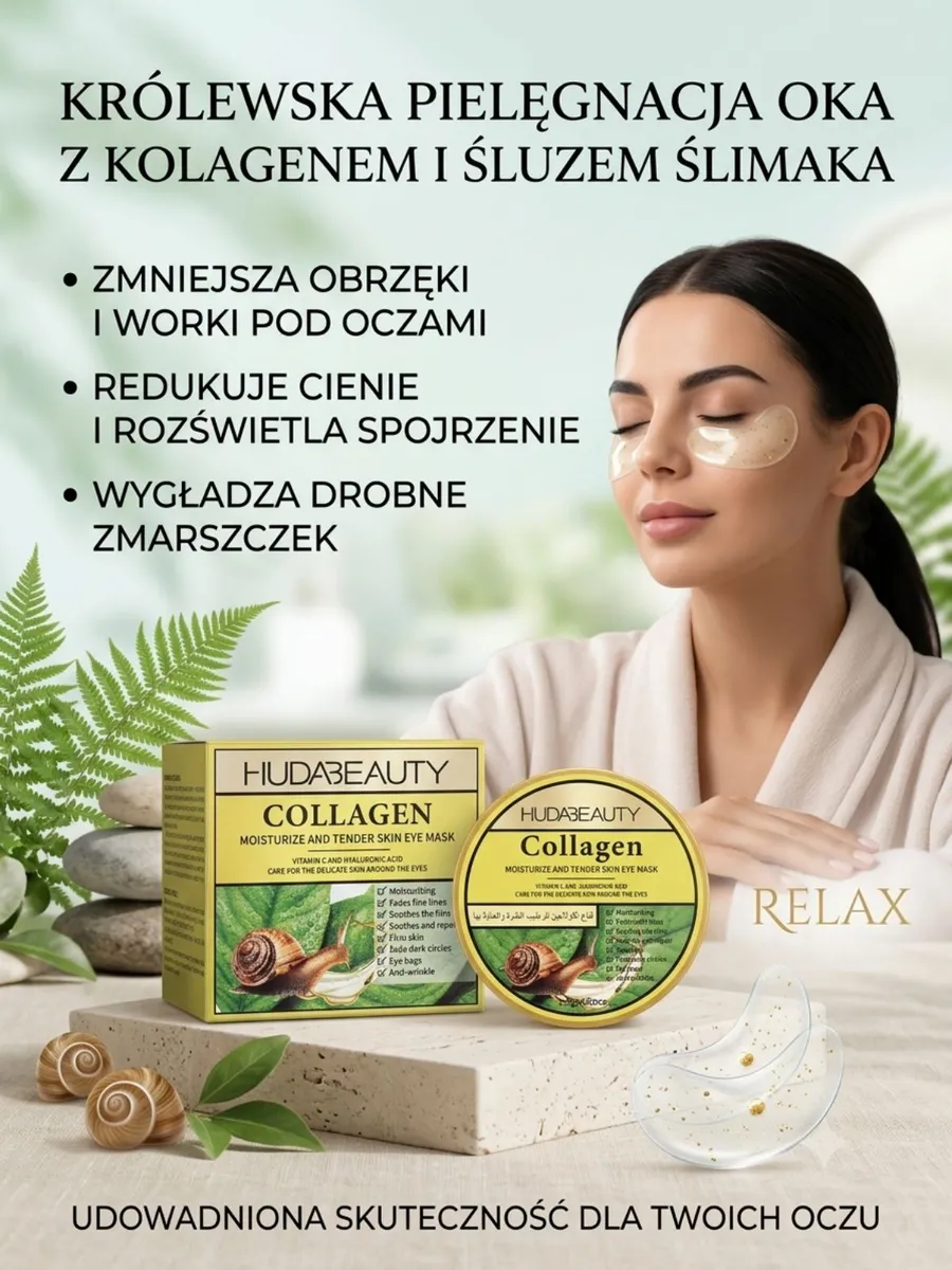 HUDA BEAUTY Maska do oczu z kolagenem i śluzem ślimaka