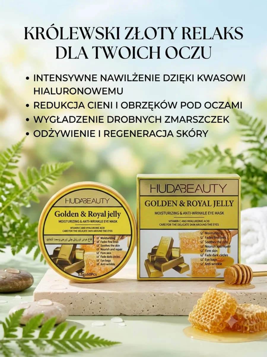 HUDA BEAUTY Golden & Royal Jelly maska pod oczy nawilżająca i przeciwzmarszczkowa