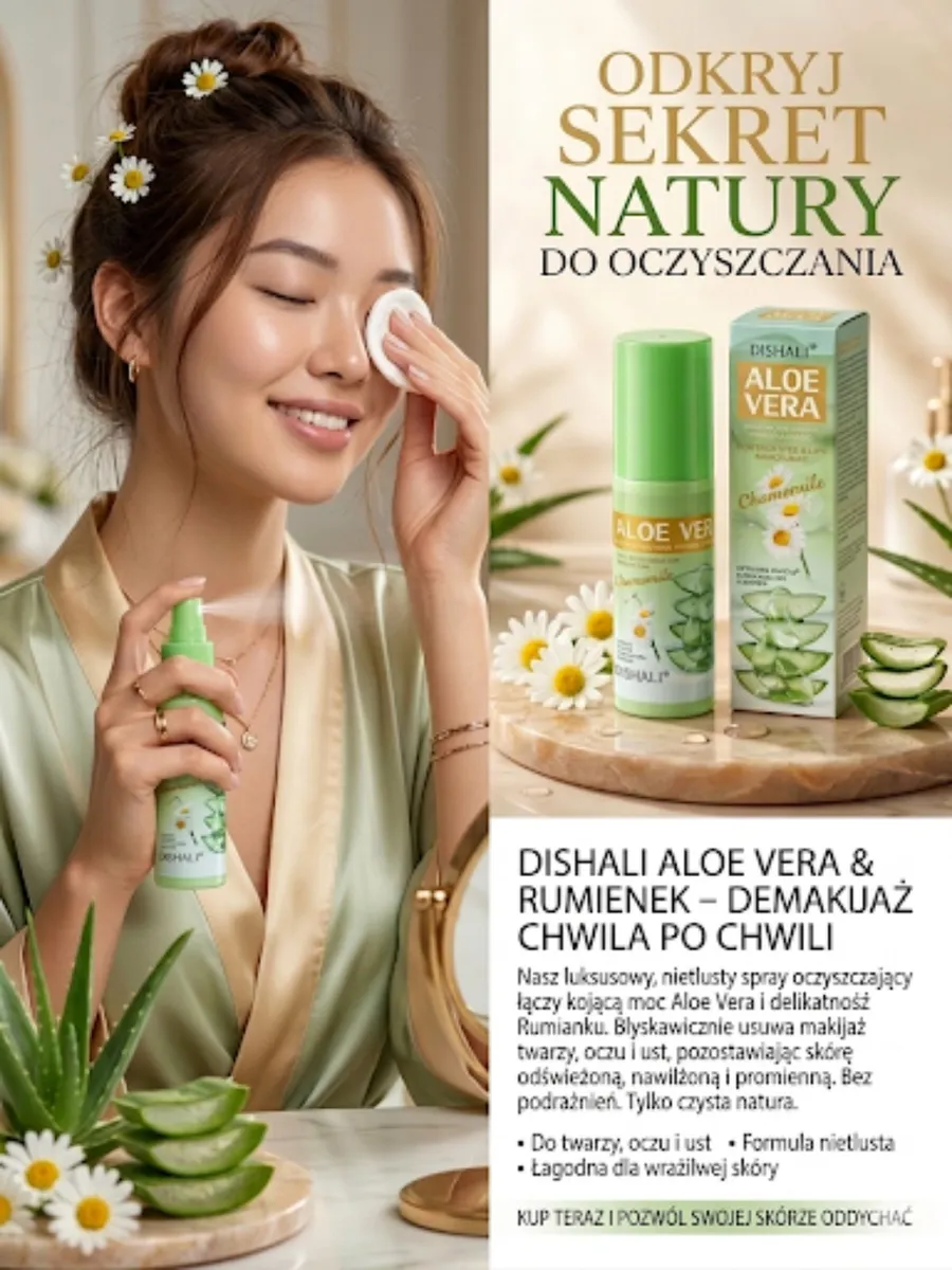 DISHALI Aloe Vera & Rumianek spray do demakijażu naturalny