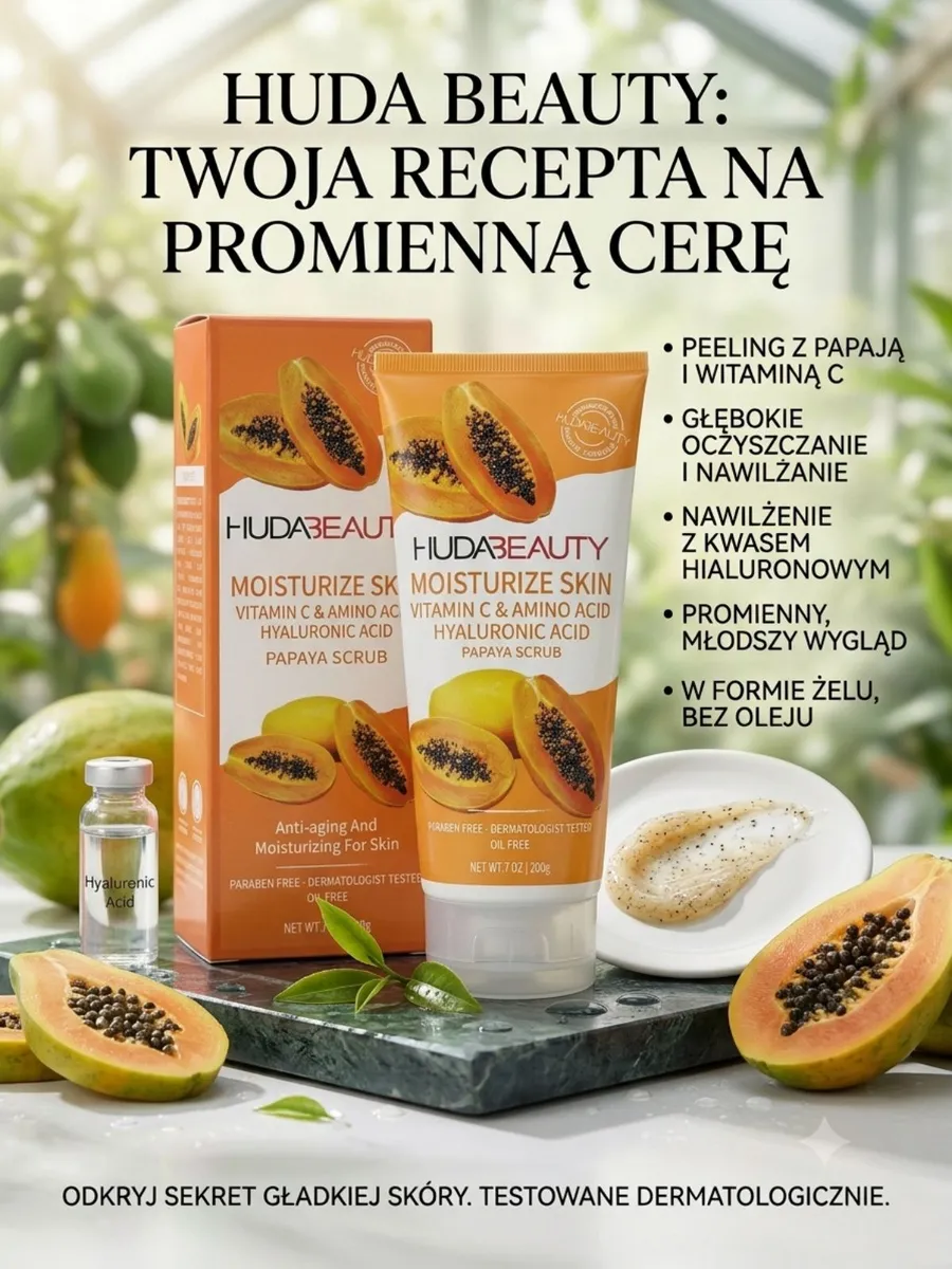 Peeling do twarzy i ciała HUDA BEAUTY z papają i witaminą C 170 g