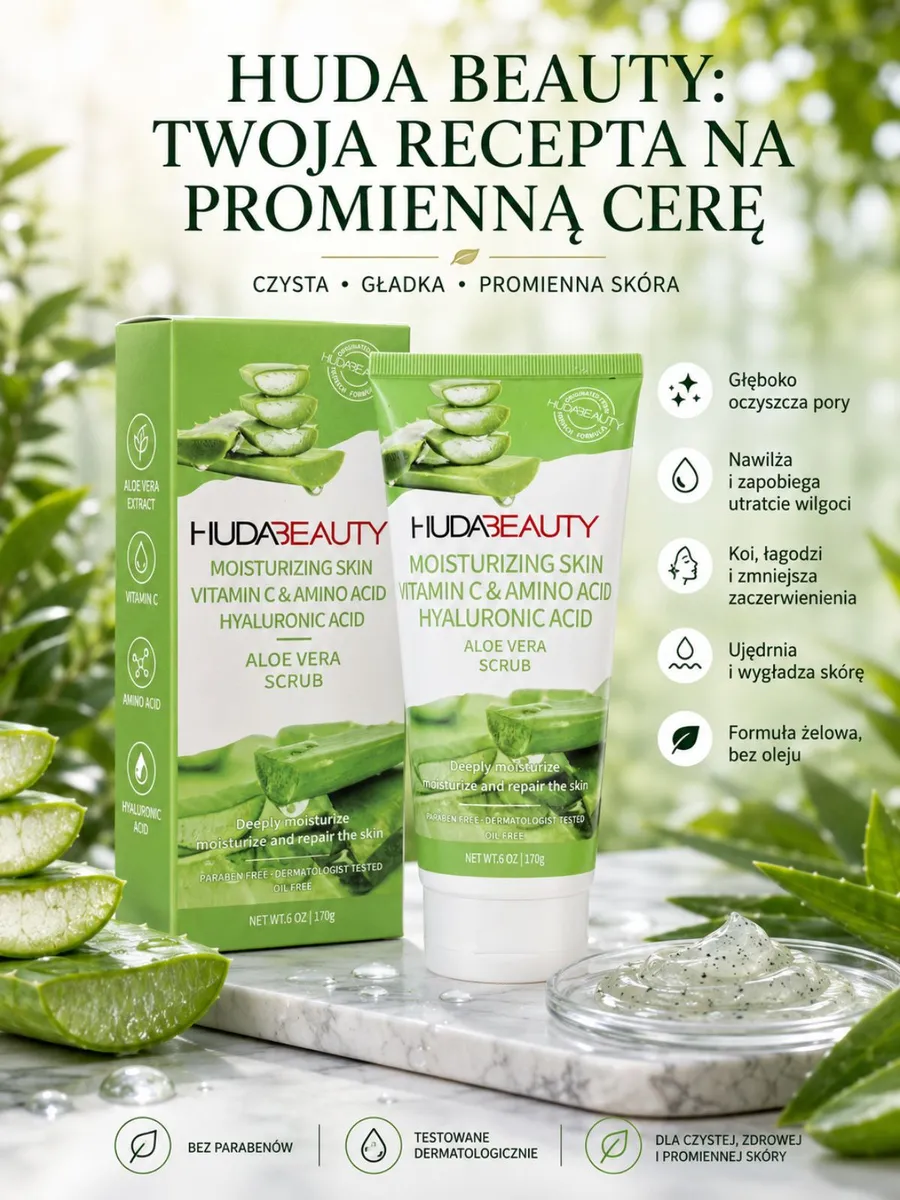 Peeling do twarzy i ciała HUDA BEAUTY Aloe Vera 170g