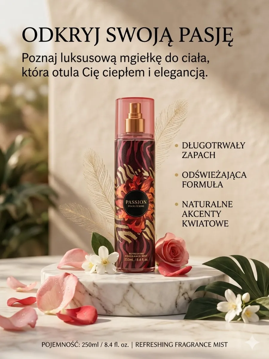 Luksusowa mgiełka do ciała Passion Pour Femme 250ml z kwiatowymi nutami