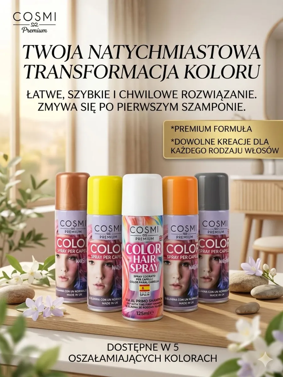 COSMI Premium spray do włosów kolorowy, 125 ml, 5 wariantów