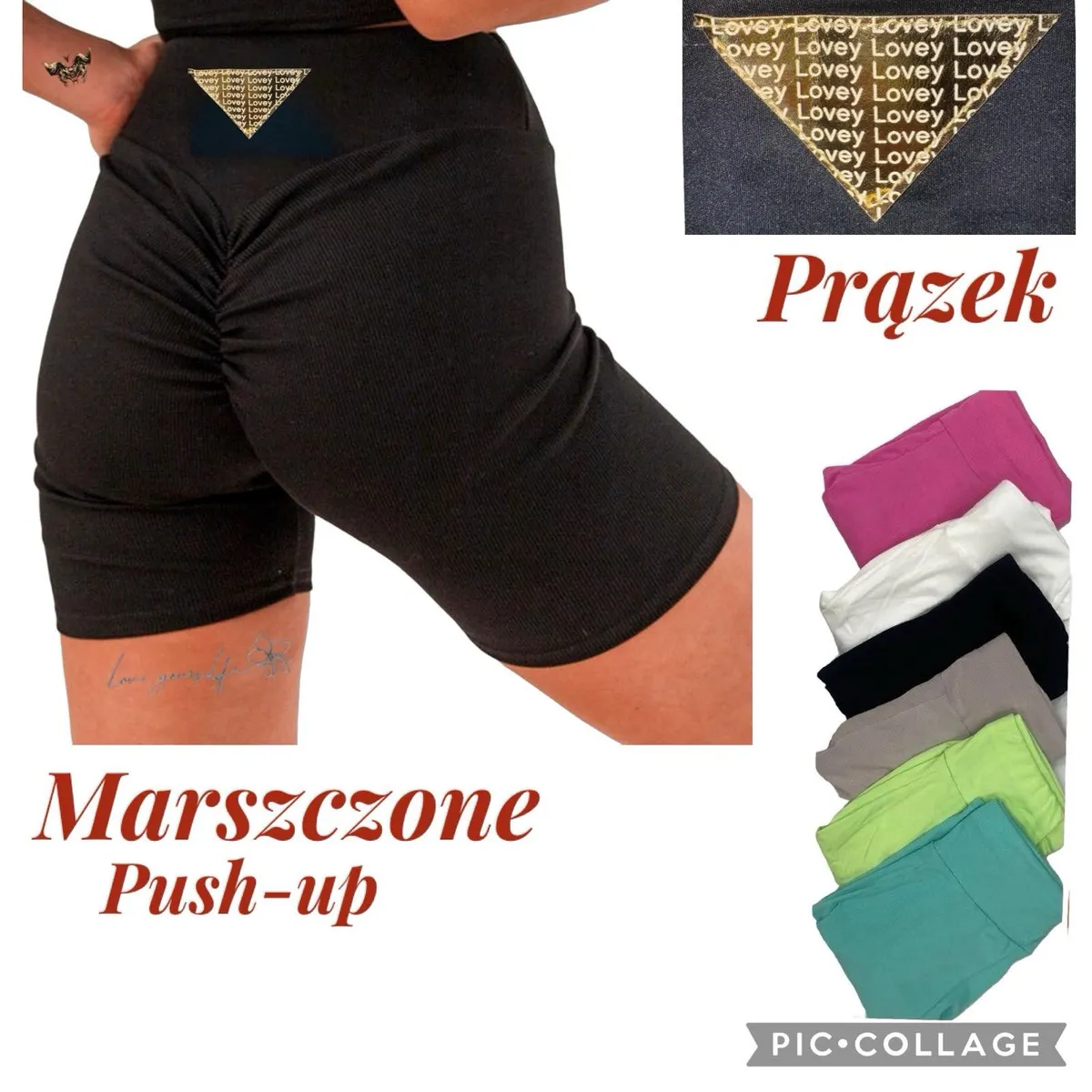 Czarne prążkowane szorty damskie marszczone push-up