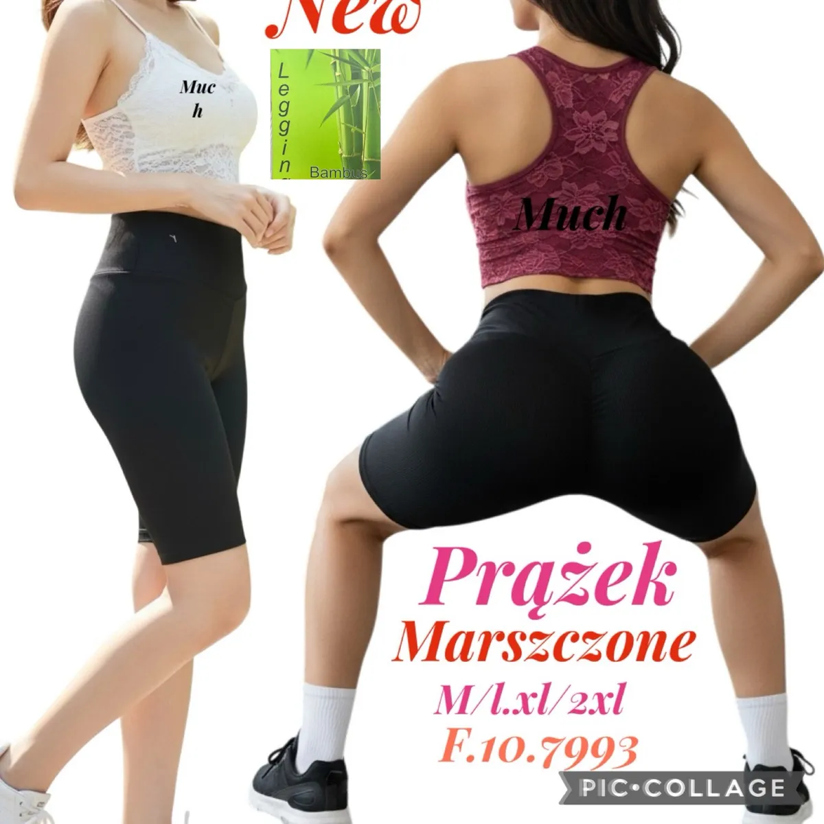 Legginsy damskie czarne prążkowane marszczone M-2XL
