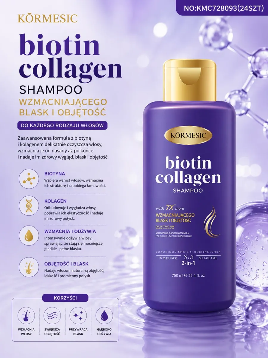 Körmesic Biotin Collagen szampon wzmacniający blask i objętość 750 ml