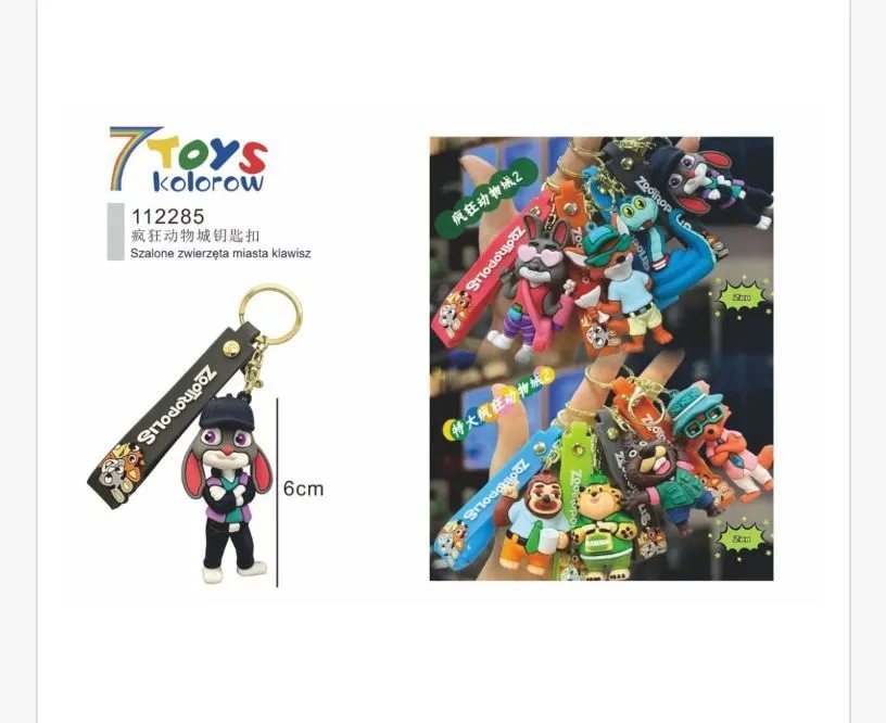 Kolorowe breloki 7TOYS z postaciami zwierząt, wysokość 6 cm, metalowy pierścień
