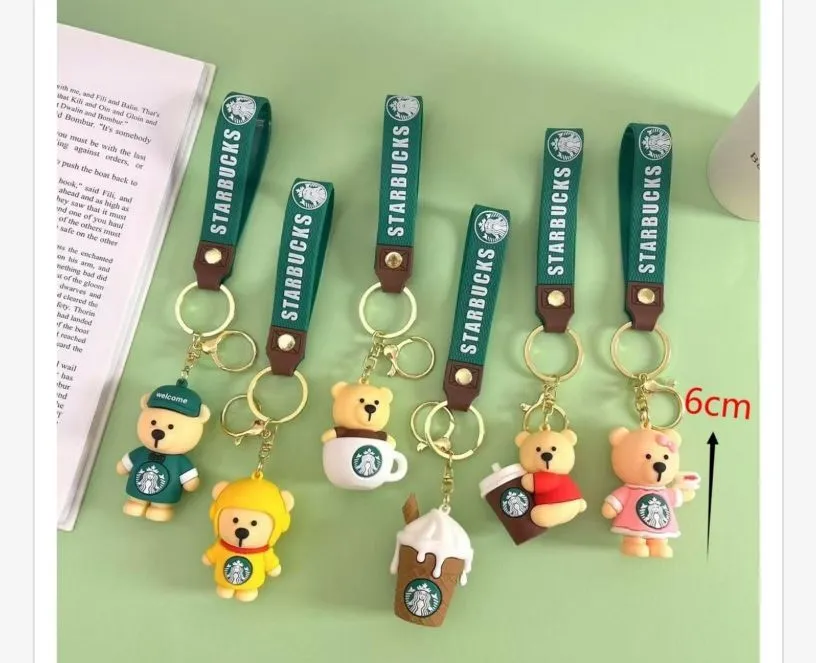 Brelok do kluczy z misiem i logo Starbucks zielony pasek 6 cm