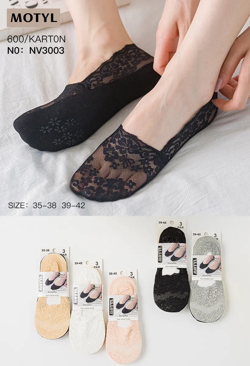 Skarpetki damskie koronkowe Motyl czarne i pastelowe rozmiary 35-42