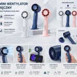 Mini wentylator ręczny granatowy z podstawką i USB