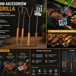Zestaw Narzędzi Grillowych 3w1 stal nierdzewna z drewnianą rączką