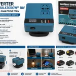 Inwerter akumulatorowy 18V 120W z 3x USB i gniazdem 230V niebieski