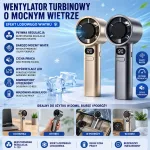 Wentylator Turbinowy USB Bezłopatkowy z Wyświetlaczem LED Regulacja 0-120