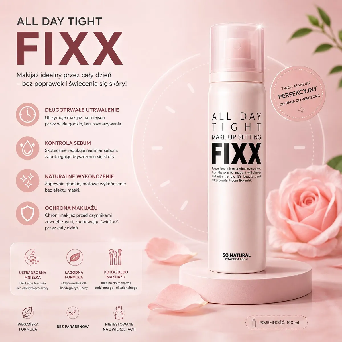 So Natural All Day Tight Fixx spray utrwalający makijaż 100 ml