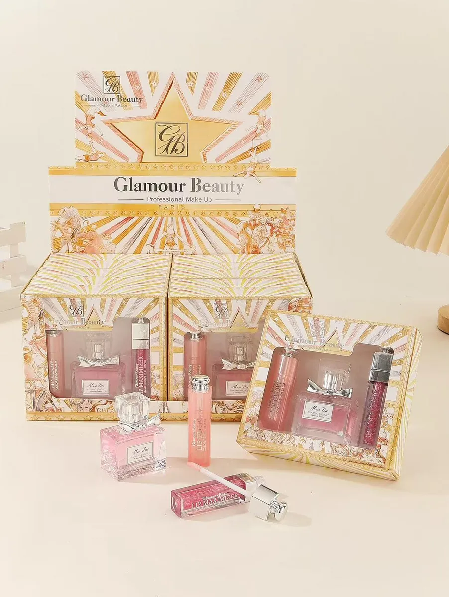 Zestaw Glamour Beauty Miss Dior z różowym błyszczykiem i perfumami