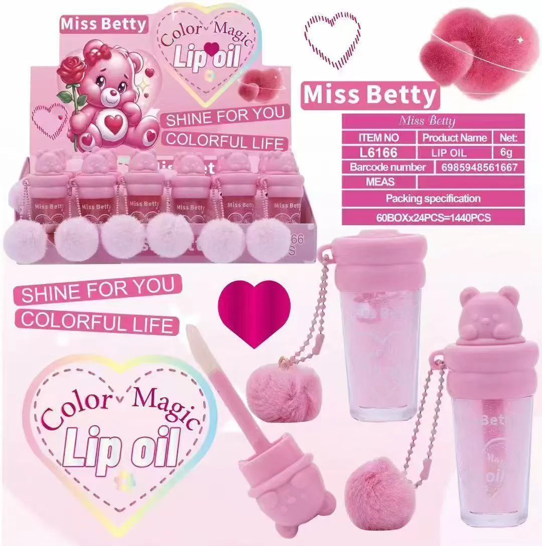 Miss Betty różowy błyszczyk do ust z pomponem 6g