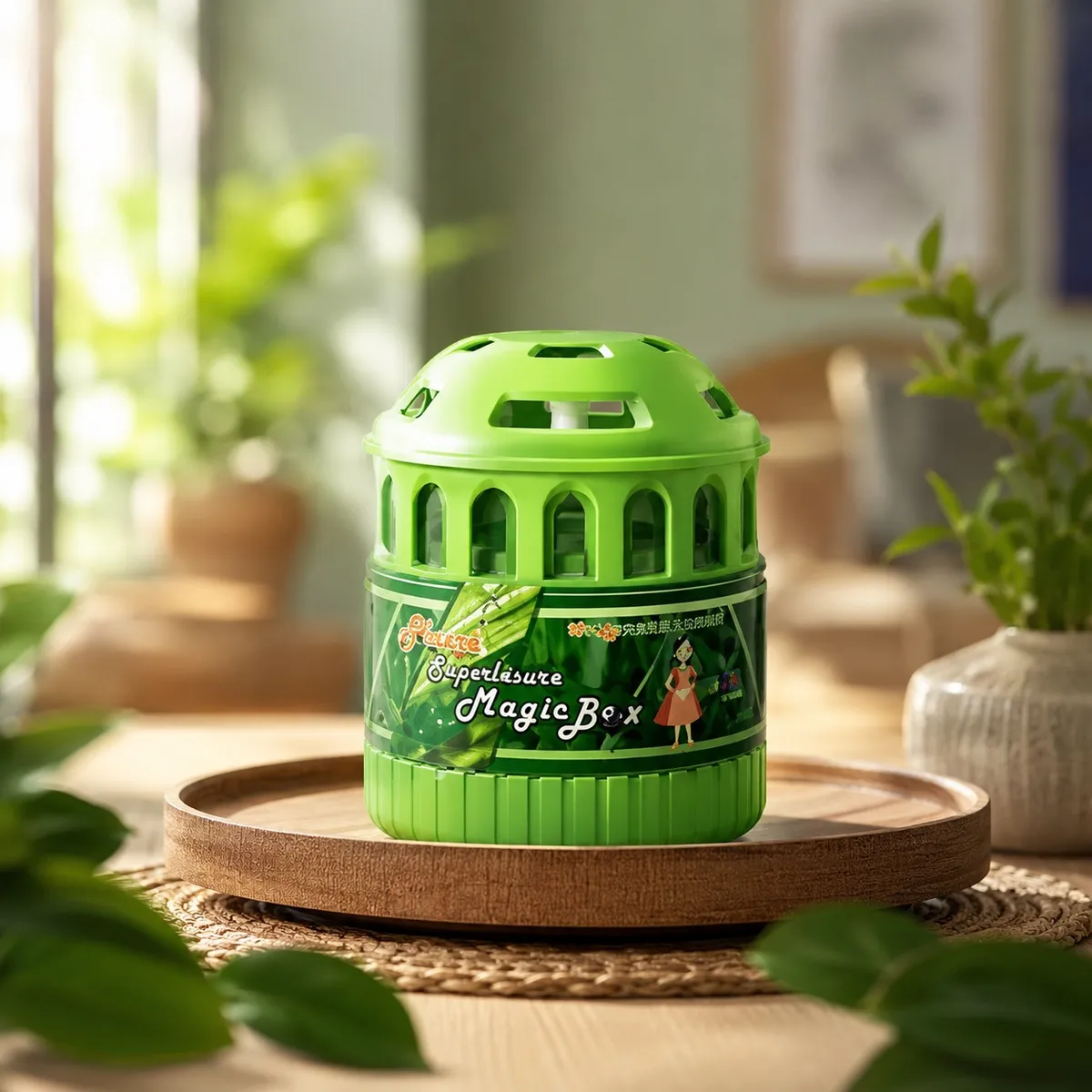Dyfuzor olejków eterycznych Magic Box zielony z motywem liści