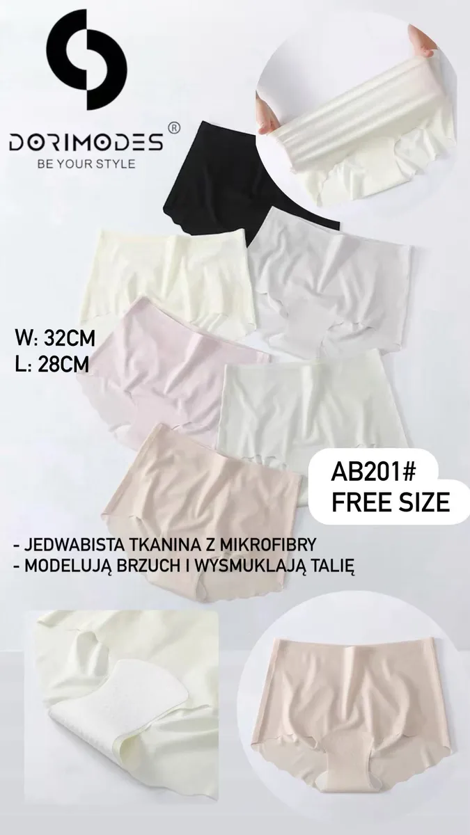 Zestaw majtek modelujących w pastelowych i klasycznych kolorach, pokazujący elastyczność materiału