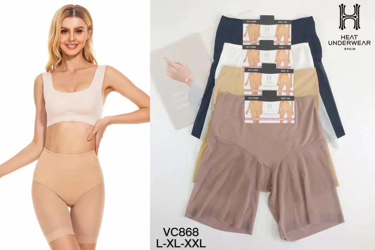 Zestaw czterech par majtek modelujących w kolorach granatowym, białym, beżowym i jasnobrązowym z logo Heat Underwear
