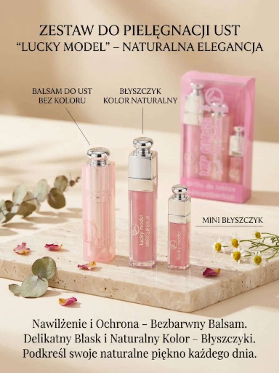 Zestaw do pielęgnacji ust Lucky Model naturalny kolor i bezbarwny balsam
