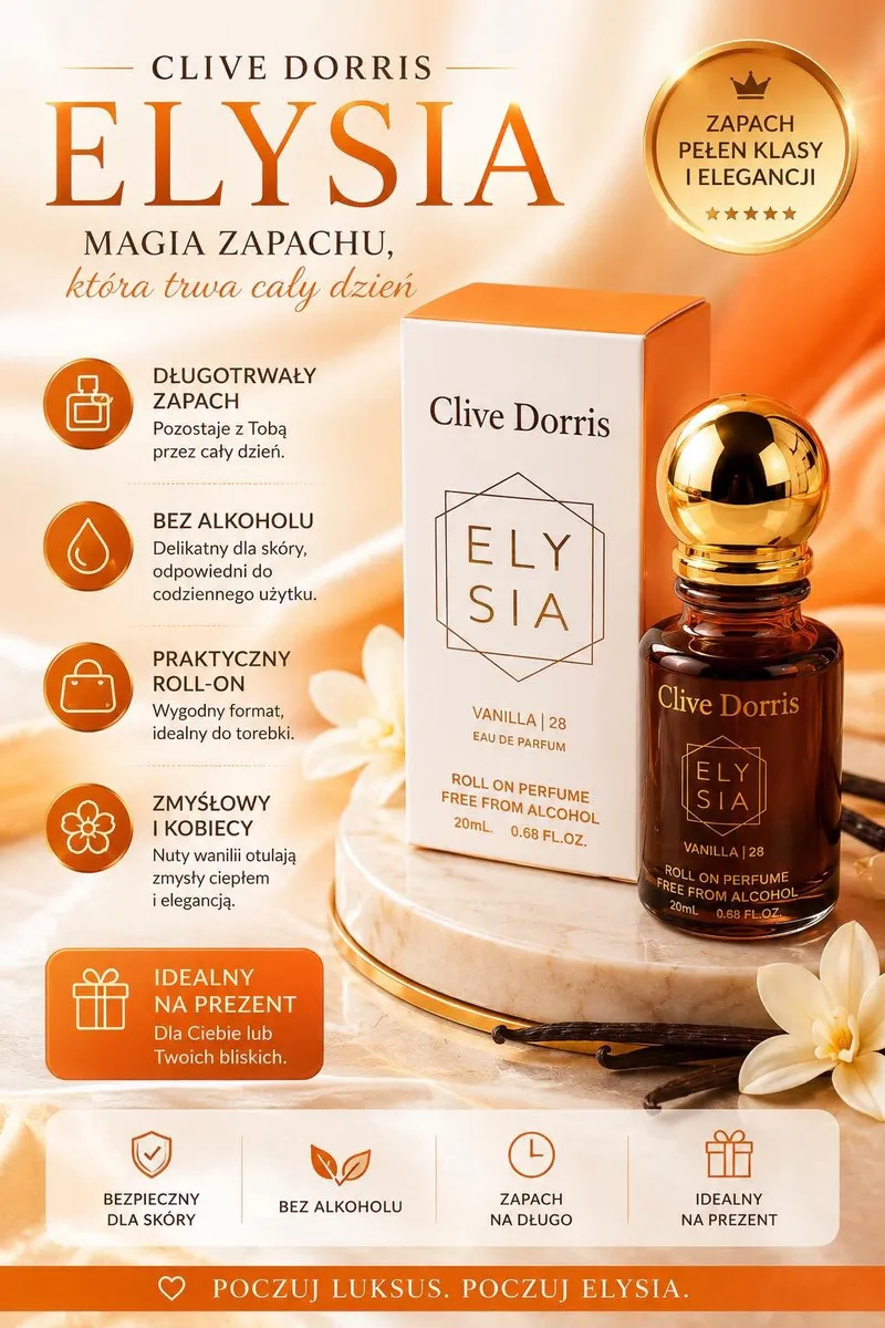 Clive Dorris Elysia Vanilla 20ml Perfumy Roll-On bez alkoholu