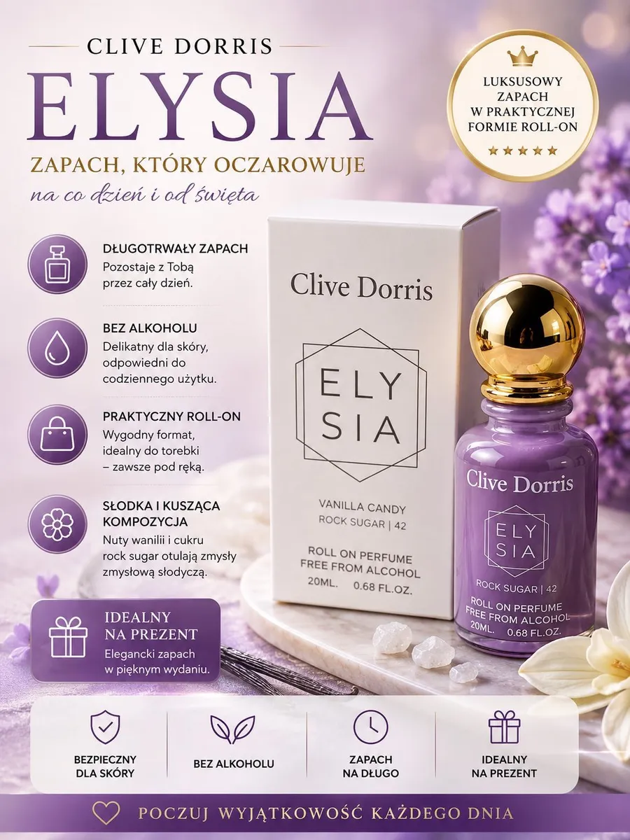 Clive Dorris Elysia Vanilla Candy 20ml perfumy roll-on bez alkoholu