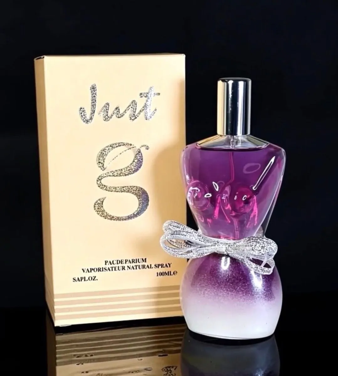 Perfumy Just G 100ml fioletowo-białe flakon z kokardą