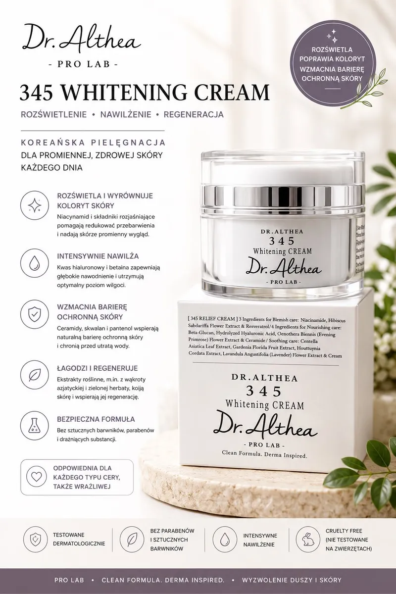 Dr. Althea 345 Whitening Cream krem rozświetlający i nawilżający