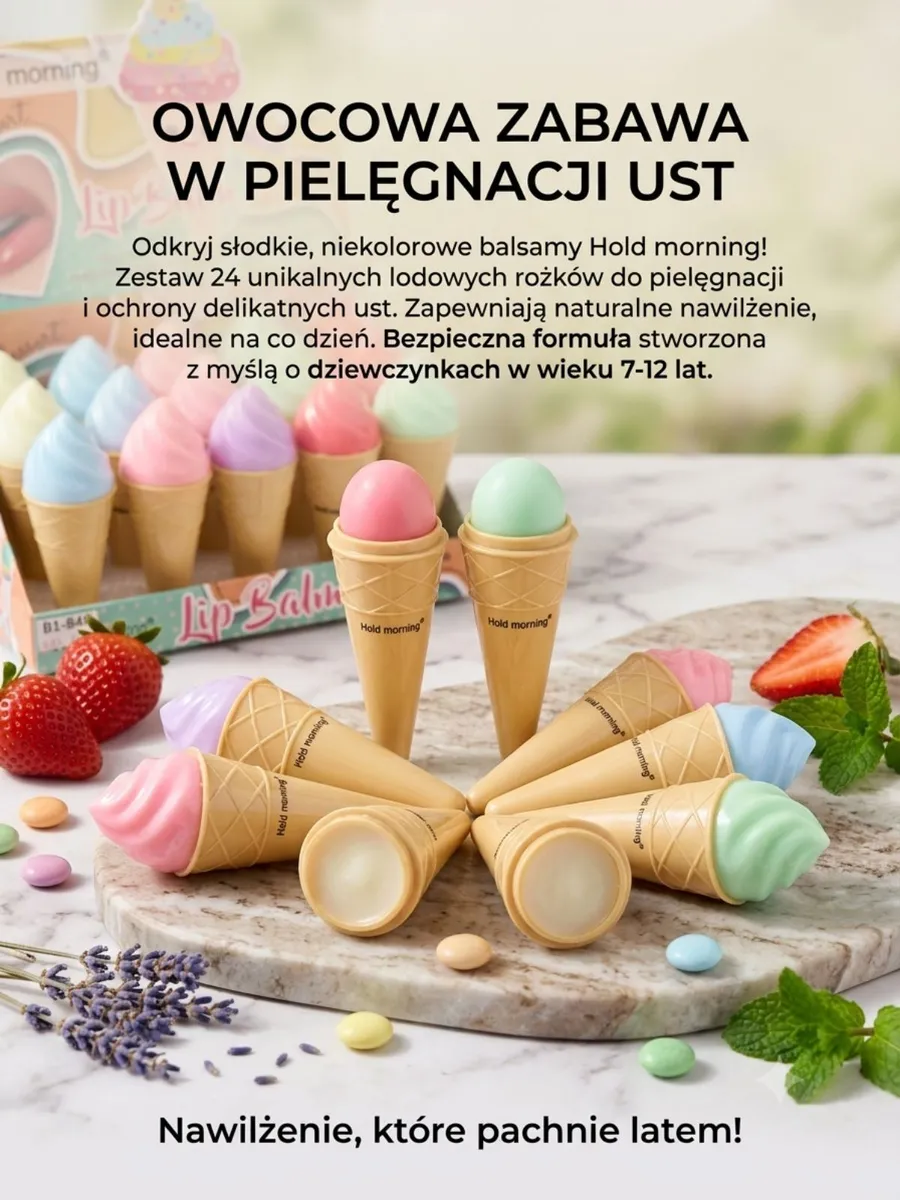Hold Morning naturalne balsamy do ust w kształcie lodów 24 szt